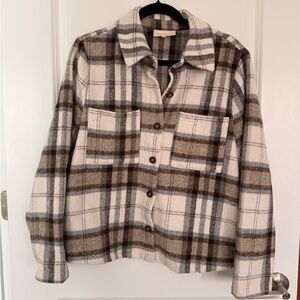 MELLODAY Cream and Brown Plaid Utility Shirt/Jacket